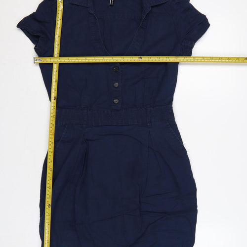 Mango Women Blue S Pencil Shirt Dress Linen Cotton Short Sleeve
