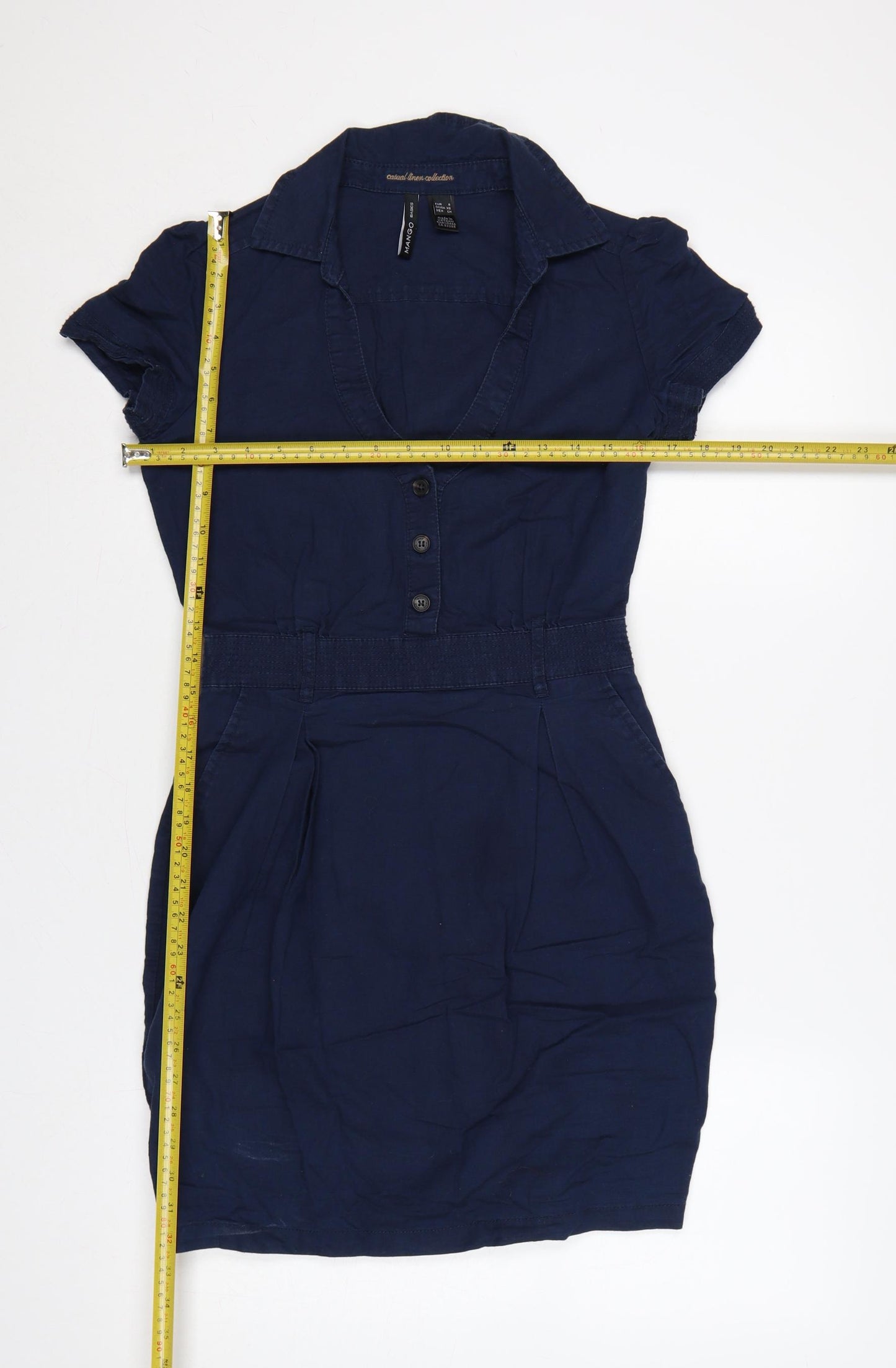 Mango Women Blue S Pencil Shirt Dress Linen Cotton Short Sleeve