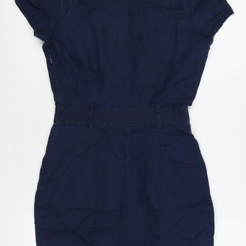 Mango Women Blue S Pencil Shirt Dress Linen Cotton Short Sleeve