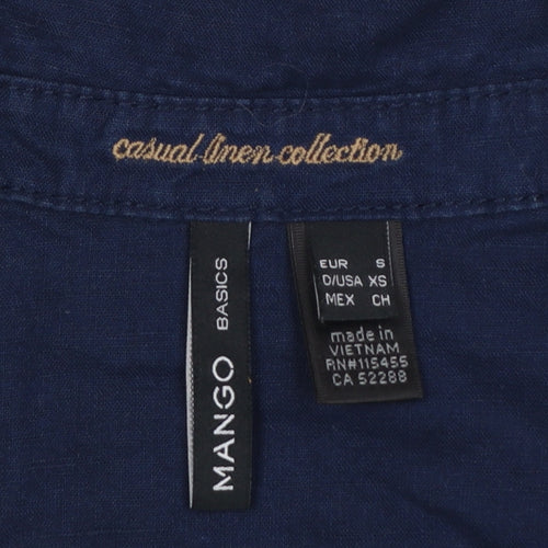 Mango Women Blue S Pencil Shirt Dress Linen Cotton Short Sleeve