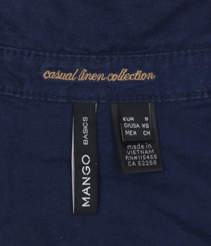 Mango Women Blue S Pencil Shirt Dress Linen Cotton Short Sleeve