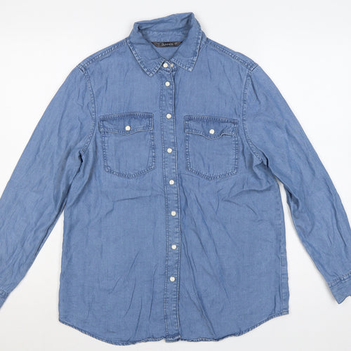 Dunnes Women Blue S Lyocell Chambray Button-Up Shirt Long Sleeve