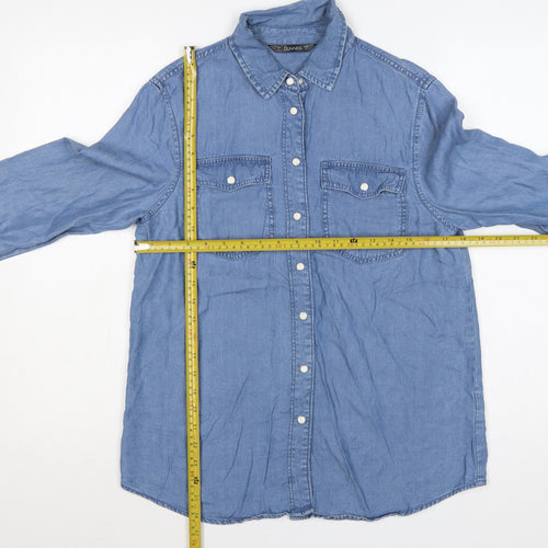 Dunnes Women Blue S Lyocell Chambray Button-Up Shirt Long Sleeve