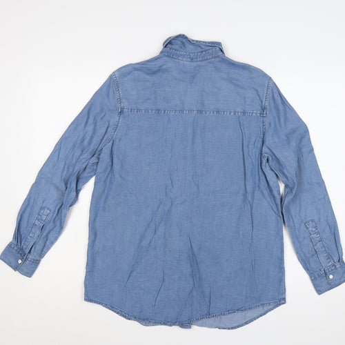 Dunnes Women Blue S Lyocell Chambray Button-Up Shirt Long Sleeve