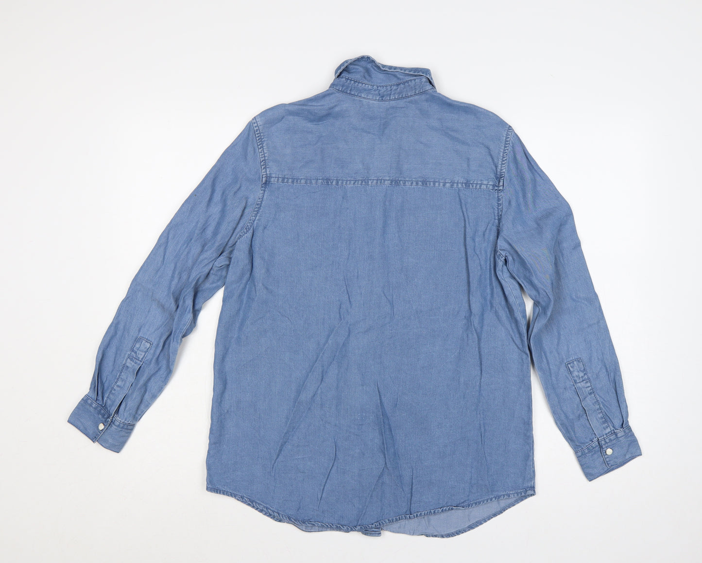 Dunnes Women Blue S Lyocell Chambray Button-Up Shirt Long Sleeve