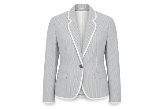 New Look Women Grey White Stripe UK 14 Single-Breasted Blazer