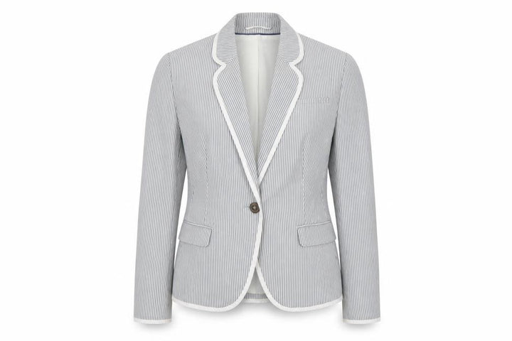 New Look Women Grey White Stripe UK 14 Single-Breasted Blazer