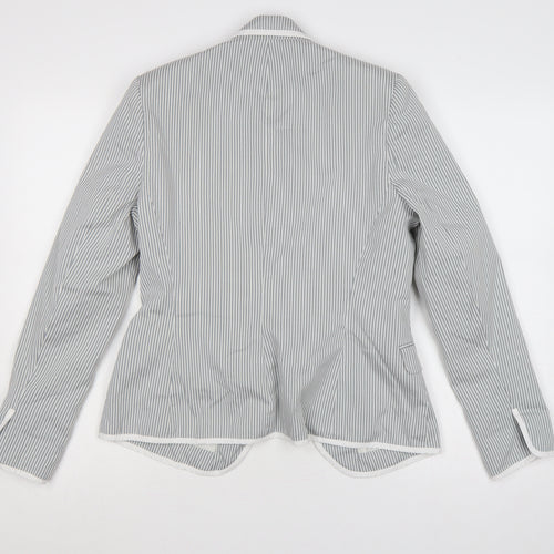 New Look Women Grey White Stripe UK 14 Single-Breasted Blazer