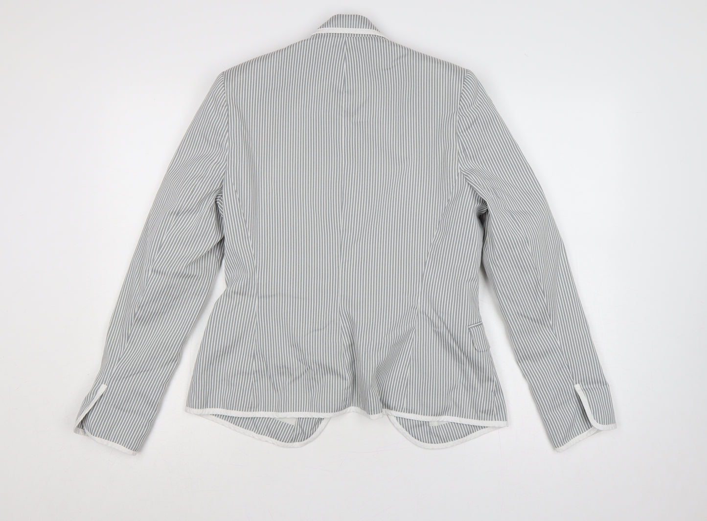 New Look Women Grey White Stripe UK 14 Single-Breasted Blazer