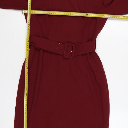 LK Bennett Women Burgundy UK 8 Pencil Dress Belted Square Neck
