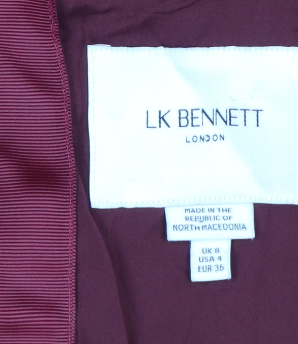LK Bennett Women Burgundy UK 8 Pencil Dress Belted Square Neck