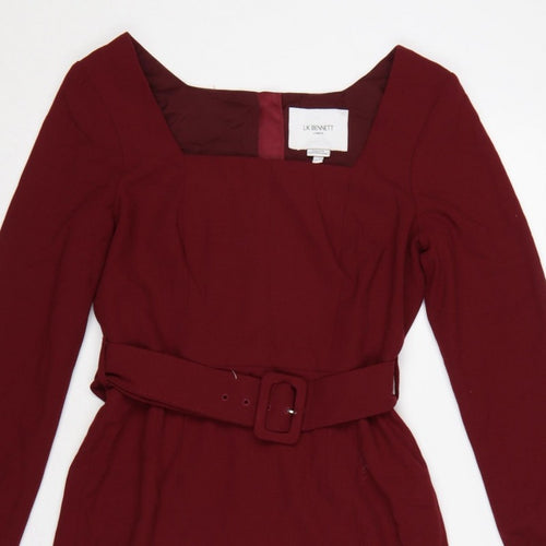 LK Bennett Women Burgundy UK 8 Pencil Dress Belted Square Neck