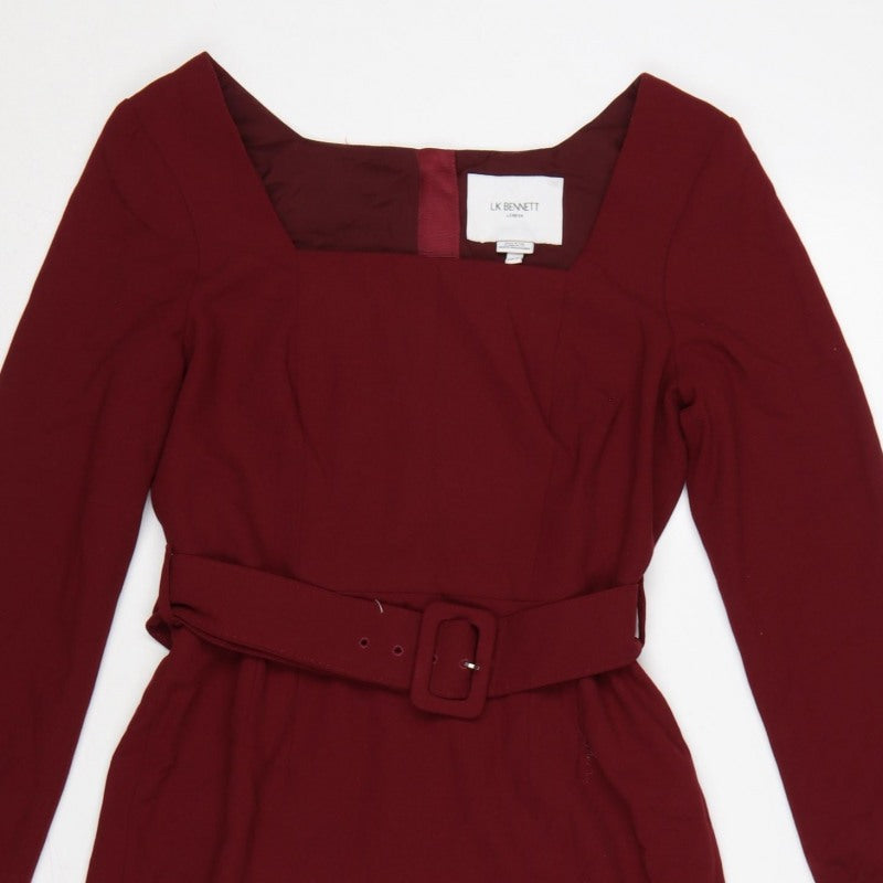 LK Bennett Women Burgundy UK 8 Pencil Dress Belted Square Neck