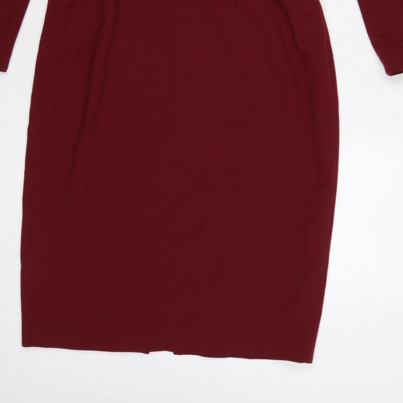 LK Bennett Women Burgundy UK 8 Pencil Dress Belted Square Neck