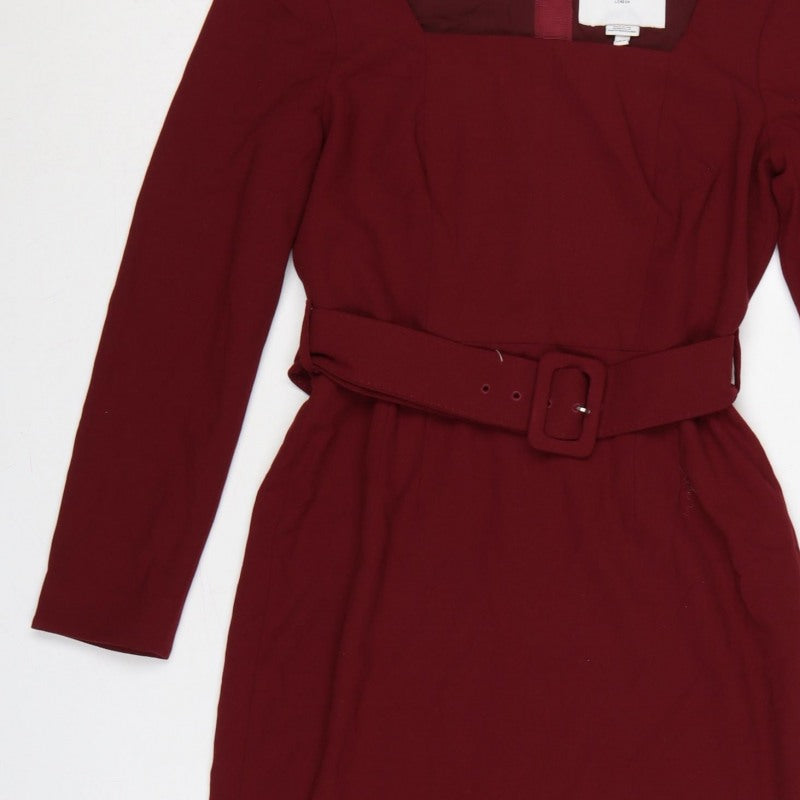 LK Bennett Women Burgundy UK 8 Pencil Dress Belted Square Neck