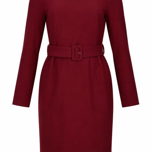 LK Bennett Women Burgundy UK 8 Pencil Dress Belted Square Neck