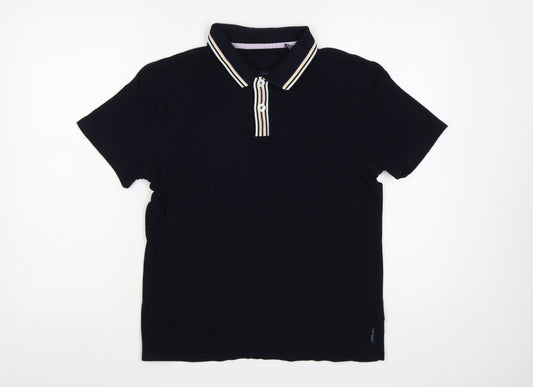 Ted Baker Men’s Black M Cotton Polo Shirt Striped Trim Short Sleeve