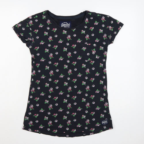 Superdry Women Black S Floral Rose Slim Fit Cotton T-Shirt