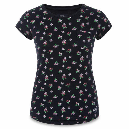 Superdry Women Black S Floral Rose Slim Fit Cotton T-Shirt