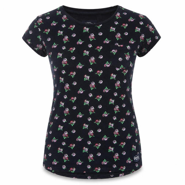 Superdry Women Black S Floral Rose Slim Fit Cotton T-Shirt