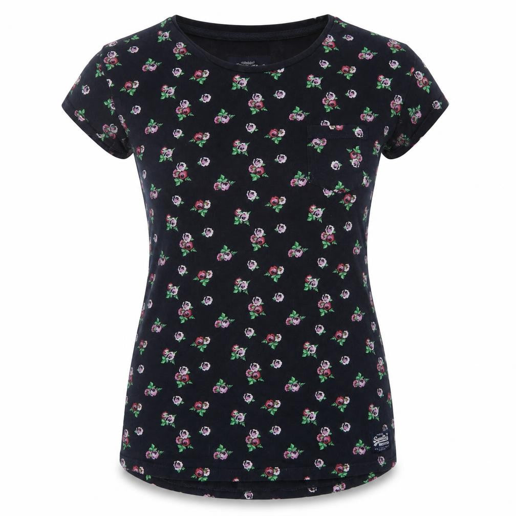 Superdry Women Black S Floral Rose Slim Fit Cotton T-Shirt