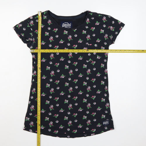 Superdry Women Black S Floral Rose Slim Fit Cotton T-Shirt