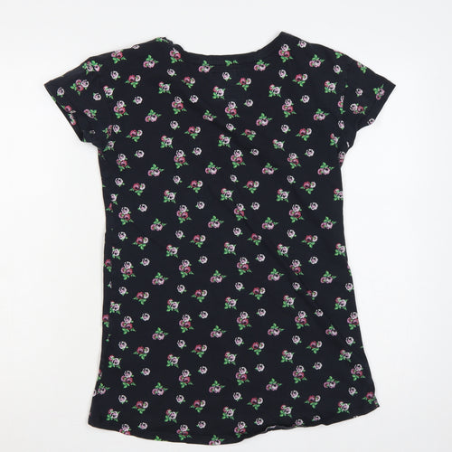 Superdry Women Black S Floral Rose Slim Fit Cotton T-Shirt