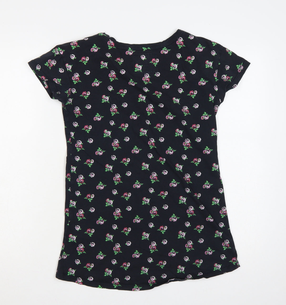 Superdry Women Black S Floral Rose Slim Fit Cotton T-Shirt
