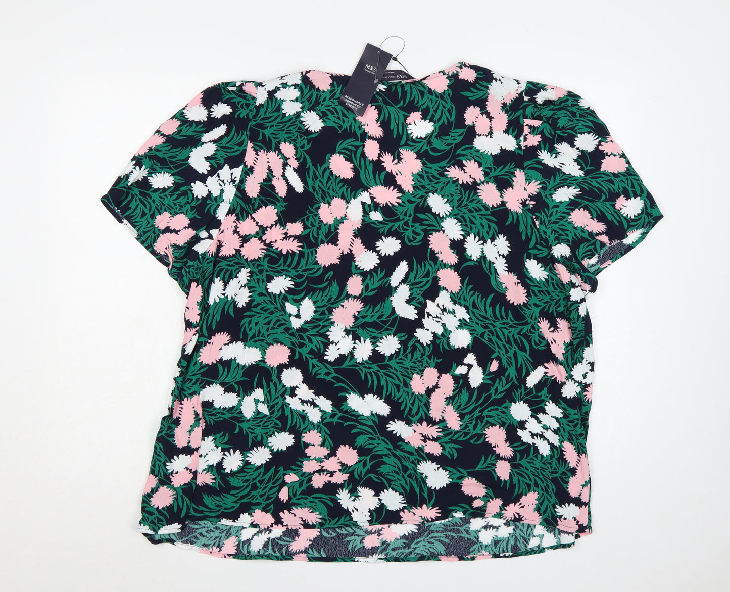 Marks & Spencer Women Multicoloured Floral V-Neck Blouse Size 22