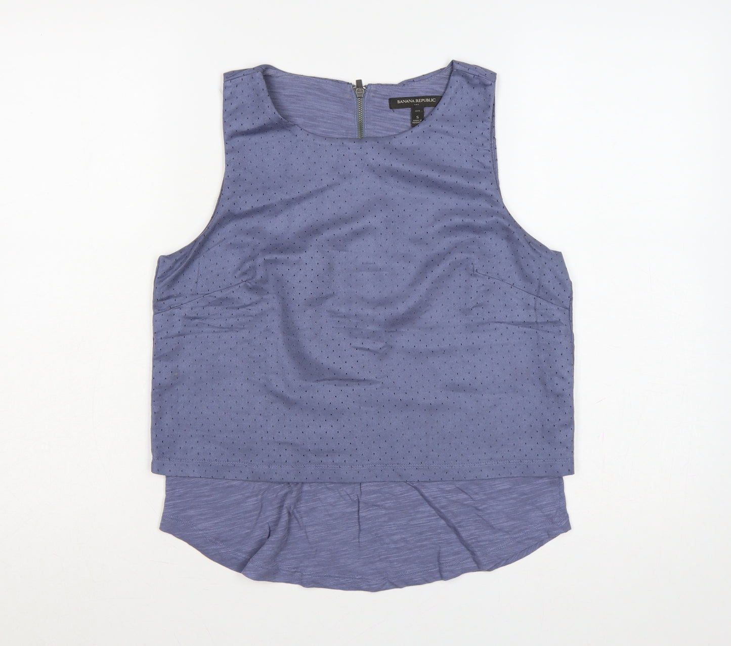Banana Republic Women Blue S Petite Sleeveless Layered Zip Blouse