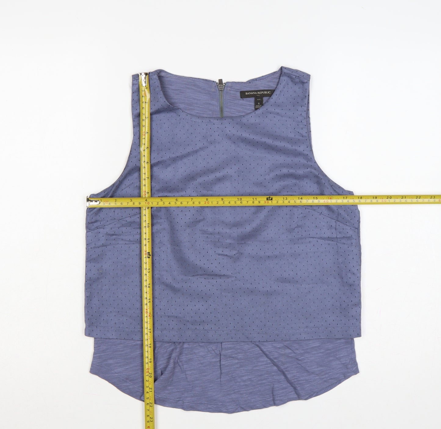 Banana Republic Women Blue S Petite Sleeveless Layered Zip Blouse