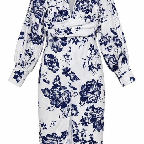 Boohoo Women White Blue Floral Wrap Dress UK 12 Long Sleeve