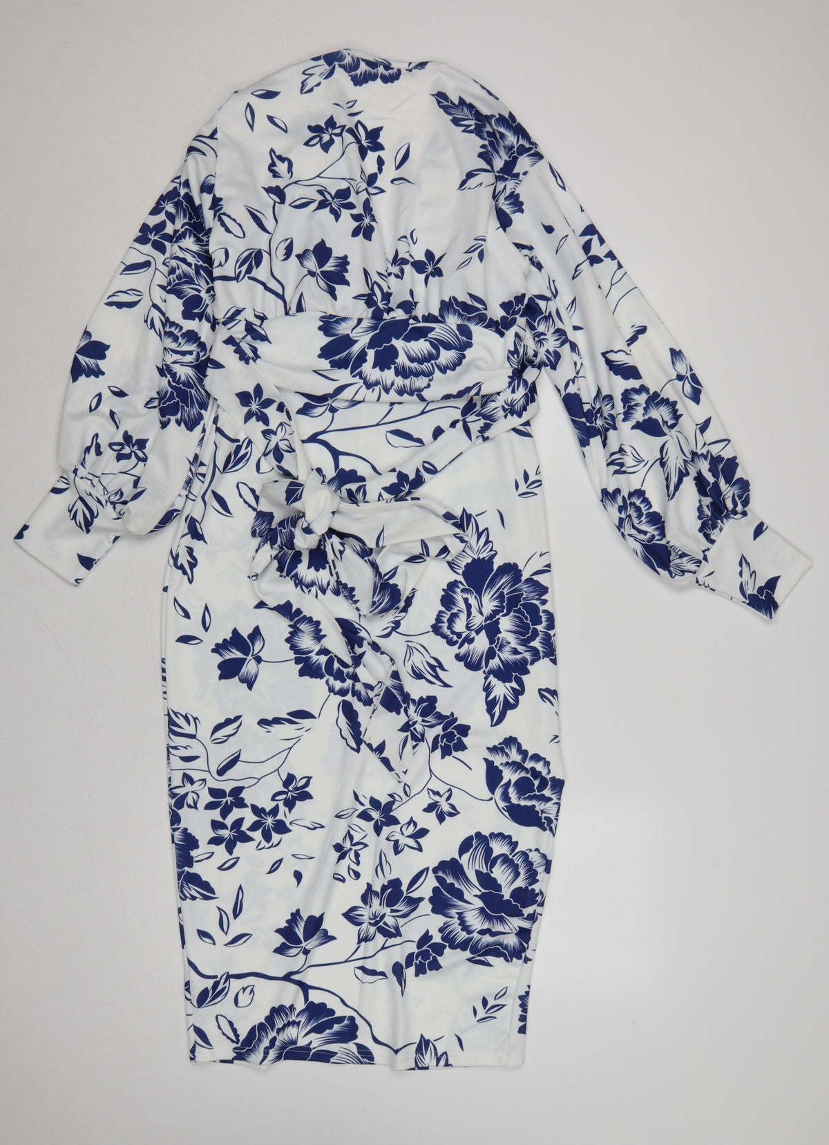 Boohoo Women White Blue Floral Wrap Dress UK 12 Long Sleeve