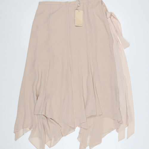 Jacques Vert Women Beige UK 12 Long Asymmetric Layered Chiffon Skirt