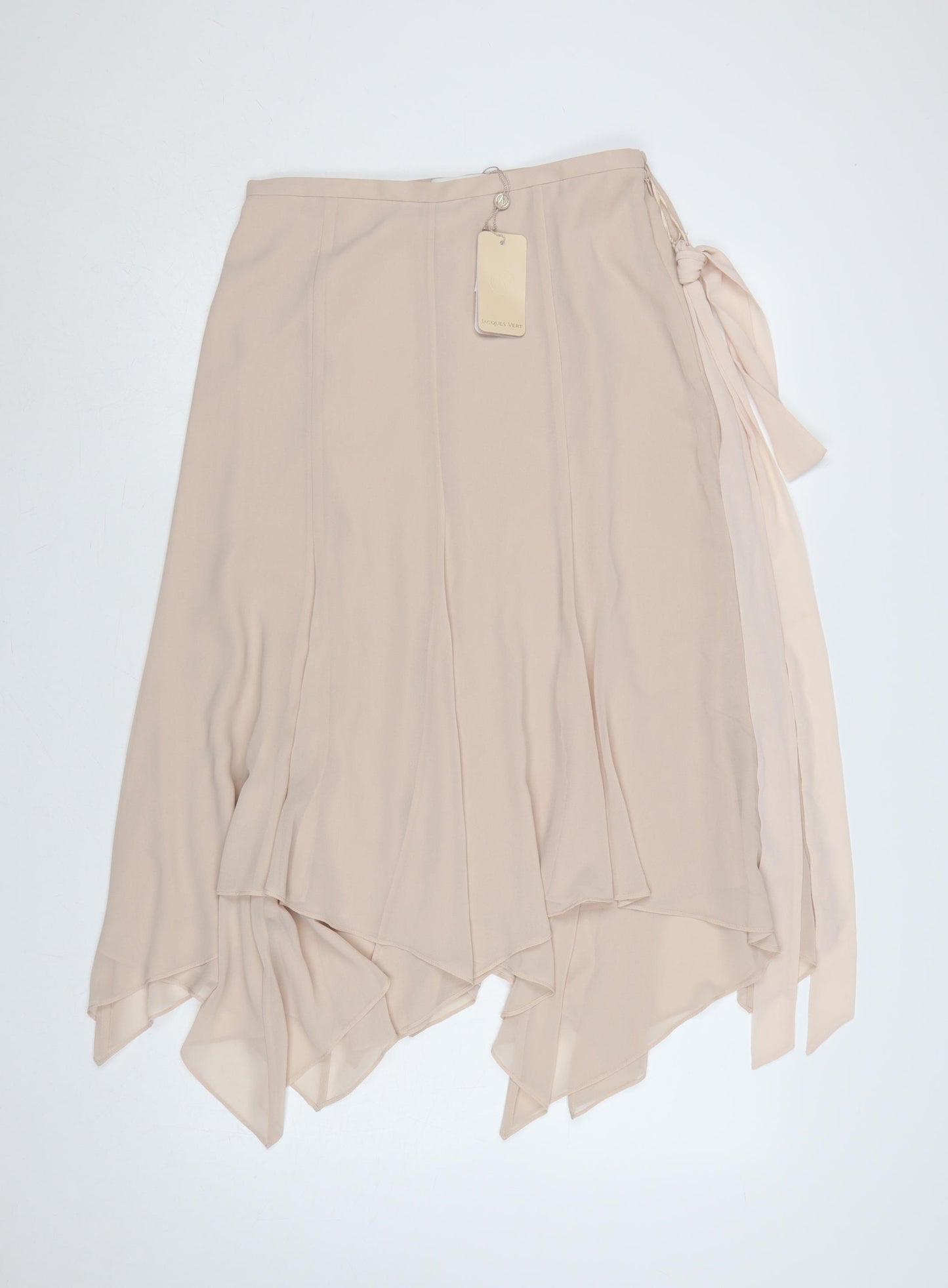 Jacques Vert Women Beige UK 12 Long Asymmetric Layered Chiffon Skirt