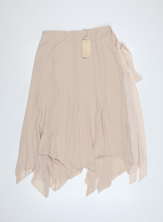 Jacques Vert Women Beige UK 12 Long Asymmetric Layered Chiffon Skirt