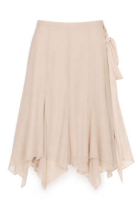 Jacques Vert Women Beige UK 12 Long Asymmetric Layered Chiffon Skirt