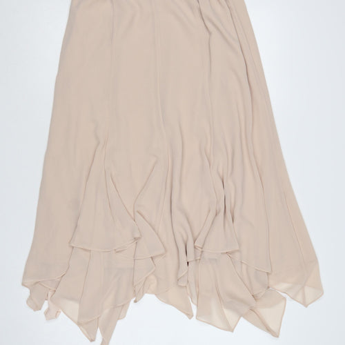Jacques Vert Women Beige UK 12 Long Asymmetric Layered Chiffon Skirt
