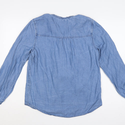Dunnes Stores Women Blue S Lyocell Chambray Ruffle Button-Up Shirt
