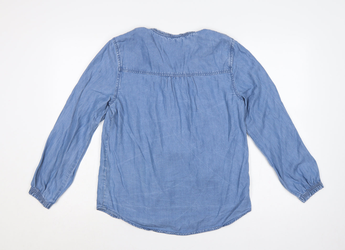 Dunnes Stores Women Blue S Lyocell Chambray Ruffle Button-Up Shirt