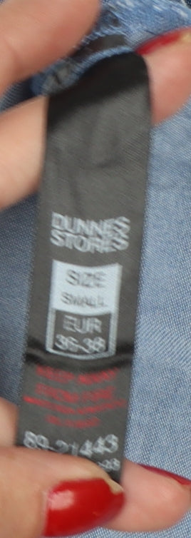 Dunnes Stores Women Blue S Lyocell Chambray Ruffle Button-Up Shirt