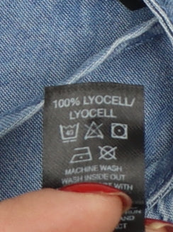 Dunnes Stores Women Blue S Lyocell Chambray Ruffle Button-Up Shirt