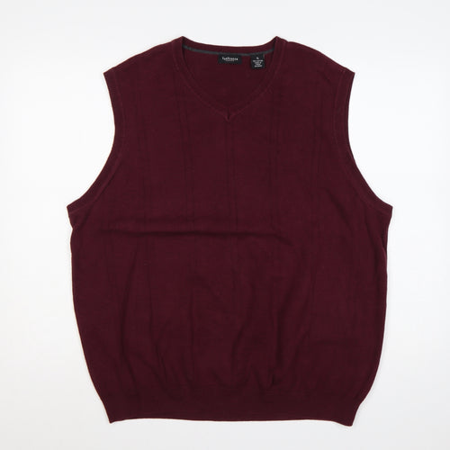 Van Heusen Men's Burgundy XL Cotton V-Neck Knitted Jumper Vest
