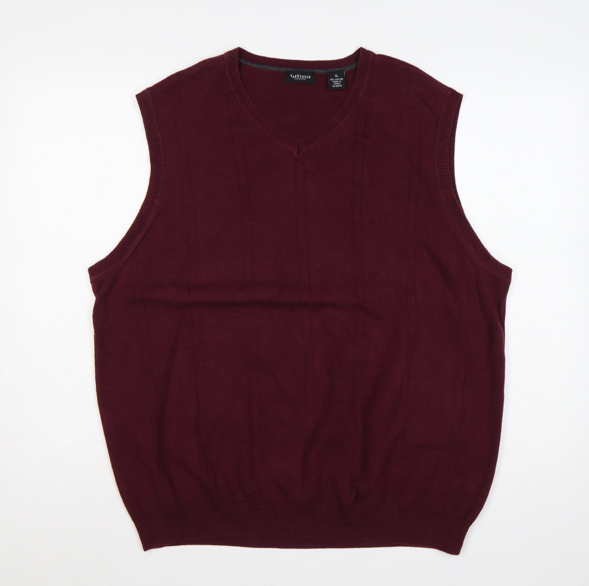 Van Heusen Men's Burgundy XL Cotton V-Neck Knitted Jumper Vest