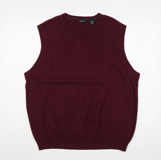 Van Heusen Men's Burgundy XL Cotton V-Neck Knitted Jumper Vest