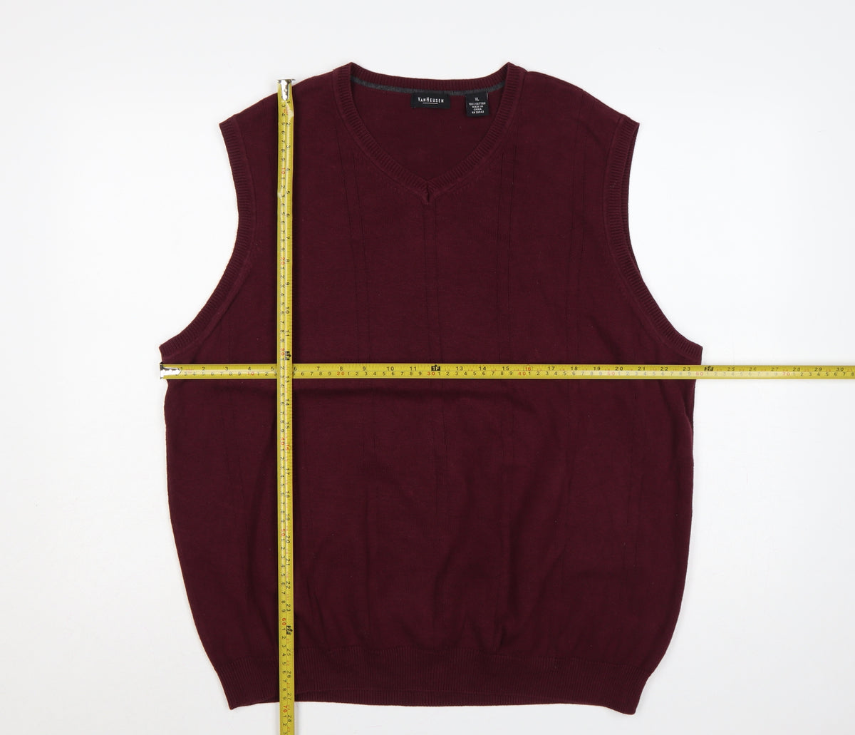 Van Heusen Men's Burgundy XL Cotton V-Neck Knitted Jumper Vest
