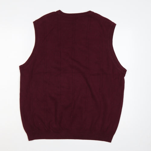Van Heusen Men's Burgundy XL Cotton V-Neck Knitted Jumper Vest