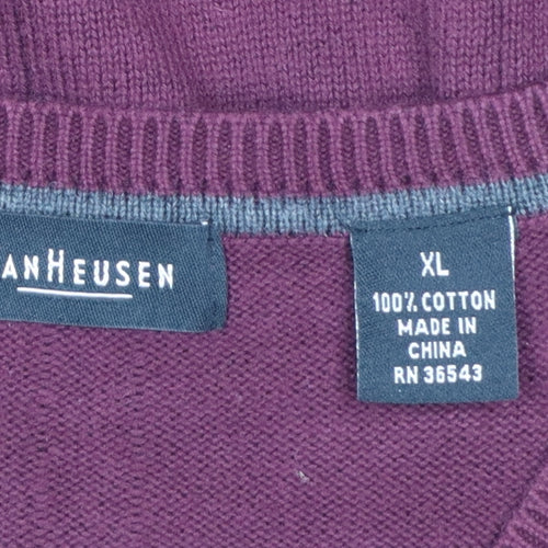 Van Heusen Men's Burgundy XL Cotton V-Neck Knitted Jumper Vest