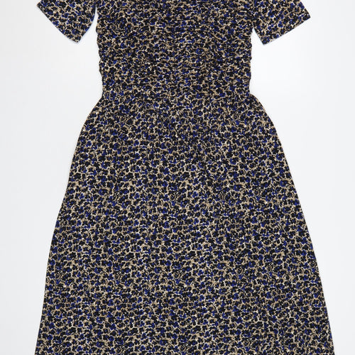 Jigsaw Women Blue Floral Ruched Fit & Flare Maxi Dress Size S