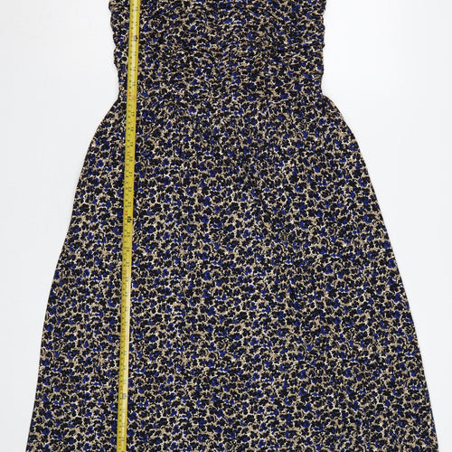 Jigsaw Women Blue Floral Ruched Fit & Flare Maxi Dress Size S